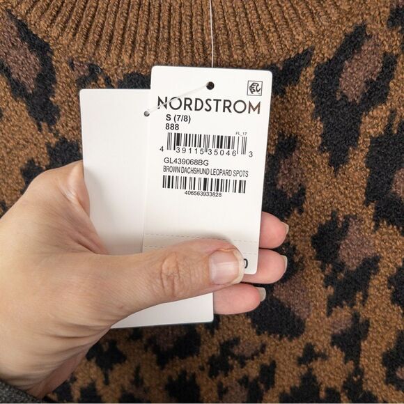 Nordstrom Girls Size Small Brown Dachsund Leopard Spots Crewneck Sweater NEW - Picture 5 of 8